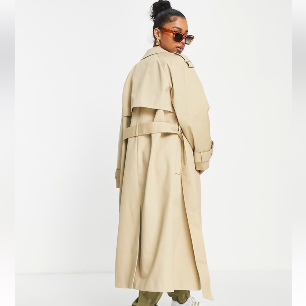 ASOS DESIGN Longline Trenchcoat in Khaki Size 8 Tall - Picture 2 of 16